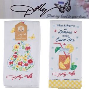 Dolly Parton Kitchen Floral Guitar & Sweet Tea Print Kitchen Towels